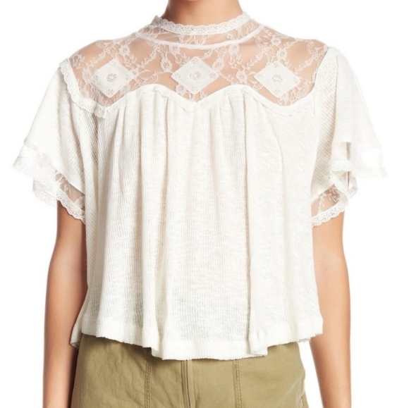 Free People Tops - Free People Ivory Cape May Cotton & Linen Tee - Blouse Size L,  Open To Offers!